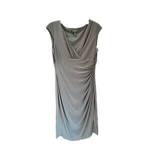Lauren Ralph Lauren Solid Gray Womens Essential Dress Sz 10 Cinched Waist Slinky
